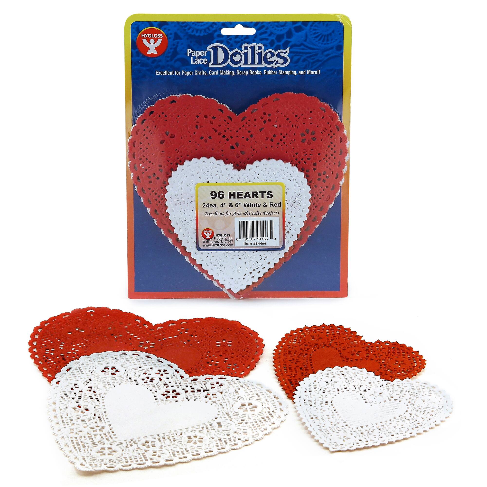Hygloss® White & Red Heart Paper Lace Doilies, 2 Packs of 96